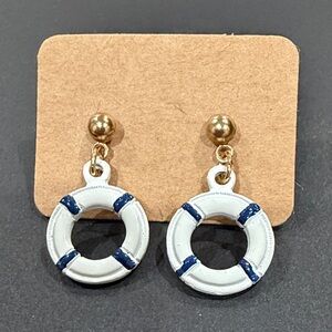 Nautical Lifesaver Drop Earrings - White & Navy